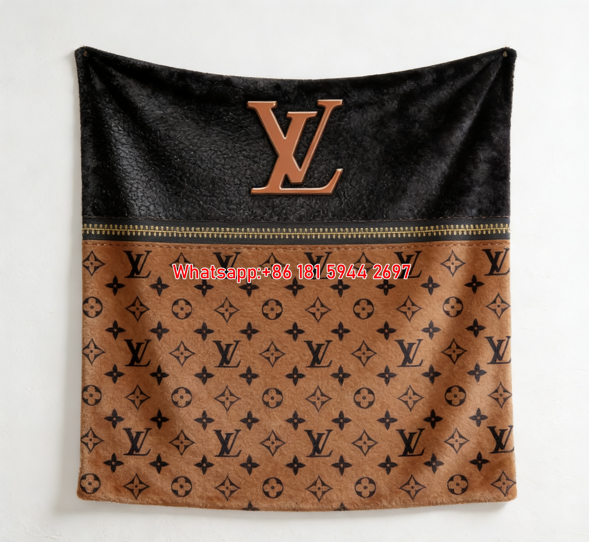 LV Monogram Flannel Blanket Luxury LV Leather Throw IMG_3347